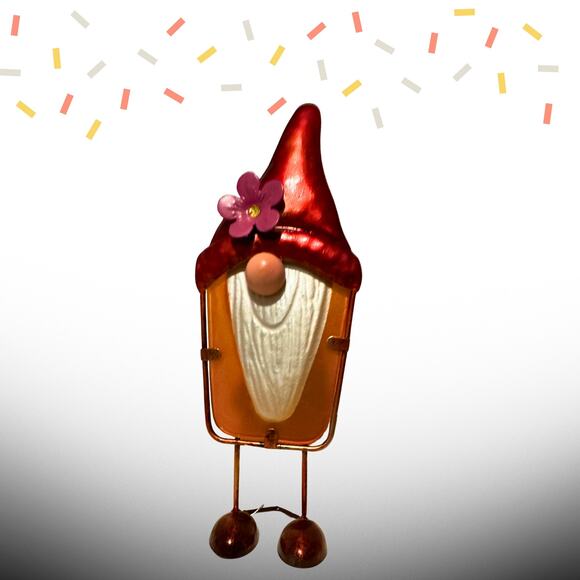 Whimsical Metal Gnome Figurine with Dangly Legs – Folk Art Style Shelf Decor - Picture 1 of 7